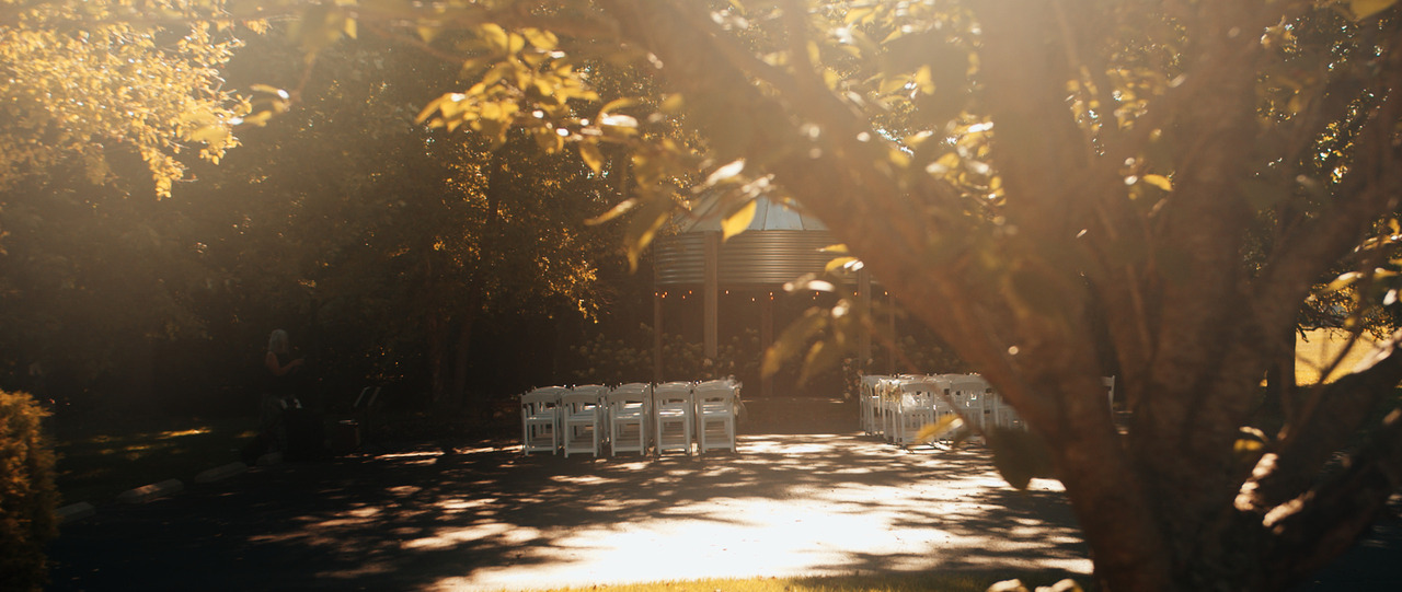 Wide shot of outdoor wedding asile/ceremony area.