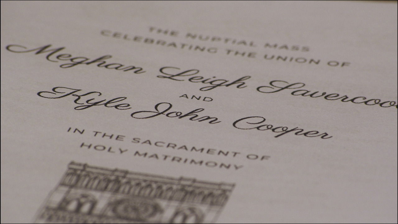 Extreme closeup of wedding mass program booklet.